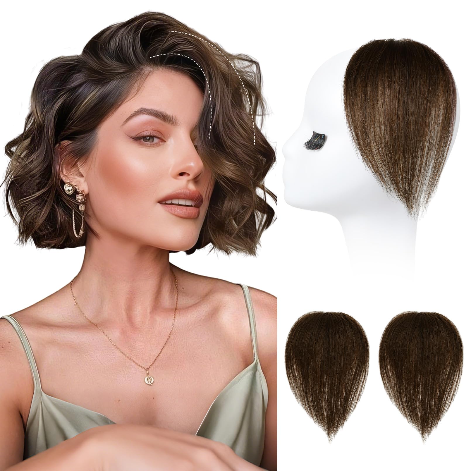 Photo 1 of REECHO Human Hair Clip-in Hair Volumizer - Short Thick Hairpieces for Extra Volume, Easy Clip-in Extensions for Thin & Fine Hair Dark Brown 8 Inch(Pack of 2)
