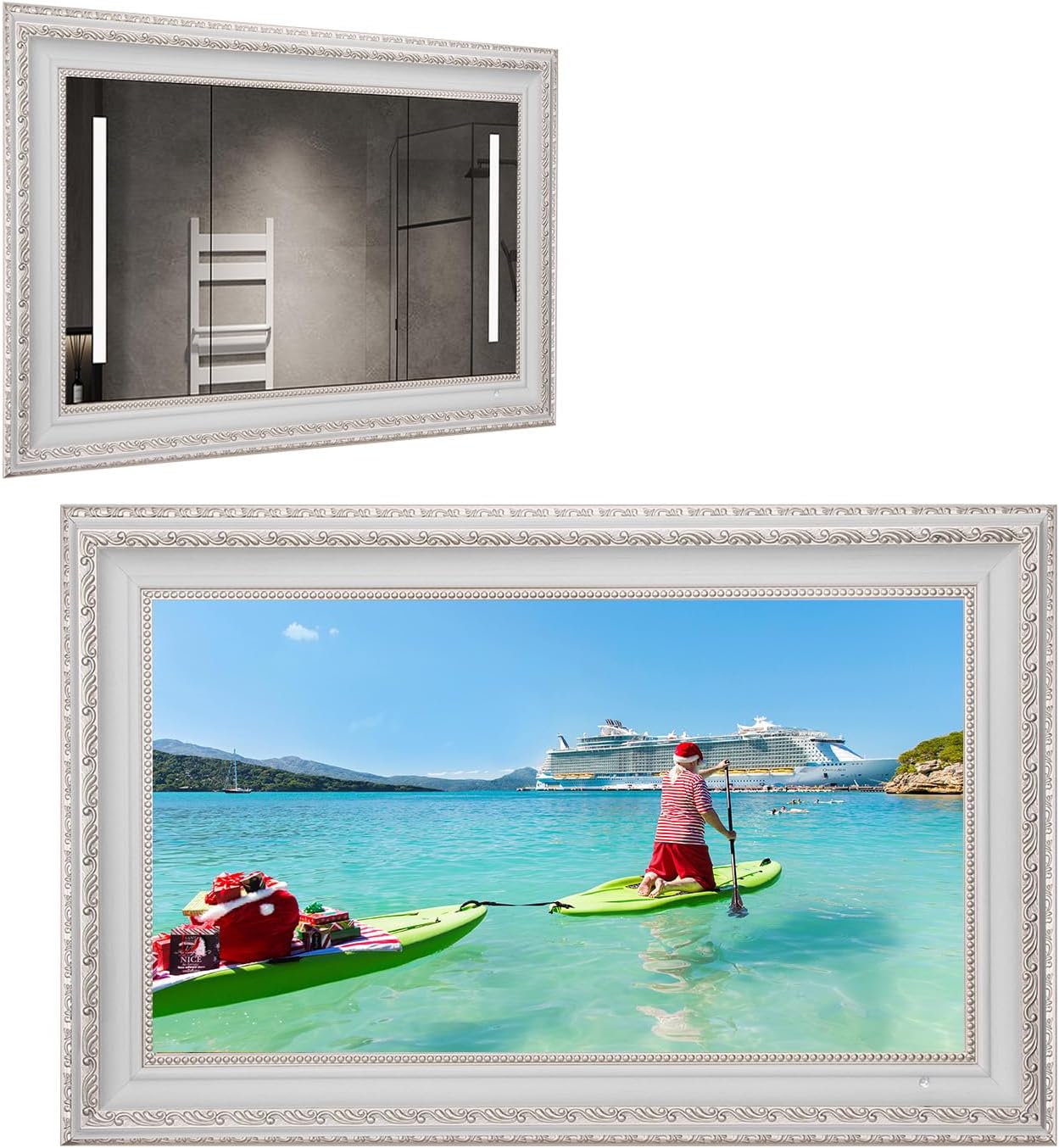 Soulaca 22 Inches Smart Mirror TV Waterproof White Frame webOS System with Built-in Alexa, WiFi, Bluetooth for Bathrooms, Fireplaces, and Gallery with ATSC Tuner