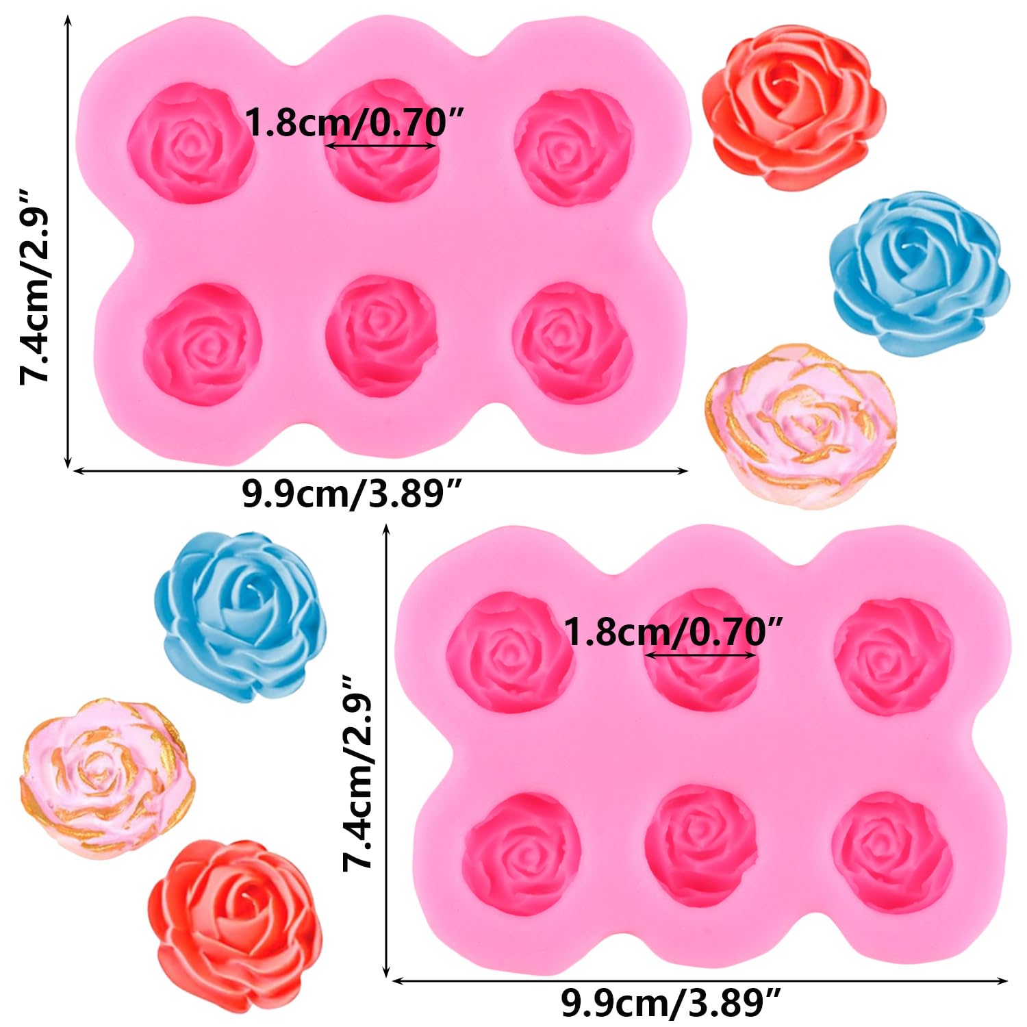 Mujiang Juego de 2 moldes de silicona para fondant con diseño de rosas para decoración de pasteles, pasta de goma de chocolate, caramelo, arcilla polimérica