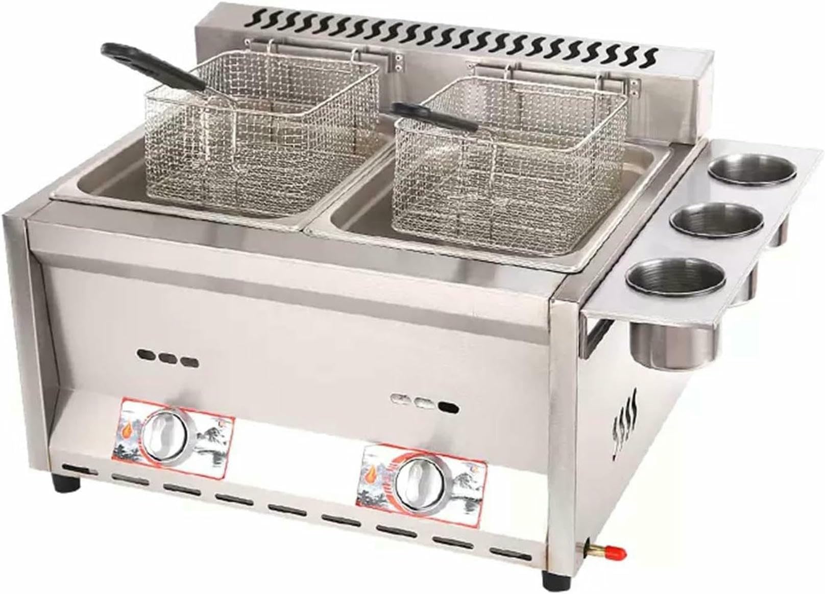 Friggitrice Professionale a Gas in Acciaio Inox con Doppio Serbatoio e Coperchio, capacità 2x10L, per Patatine Fritte, Snack di Carne