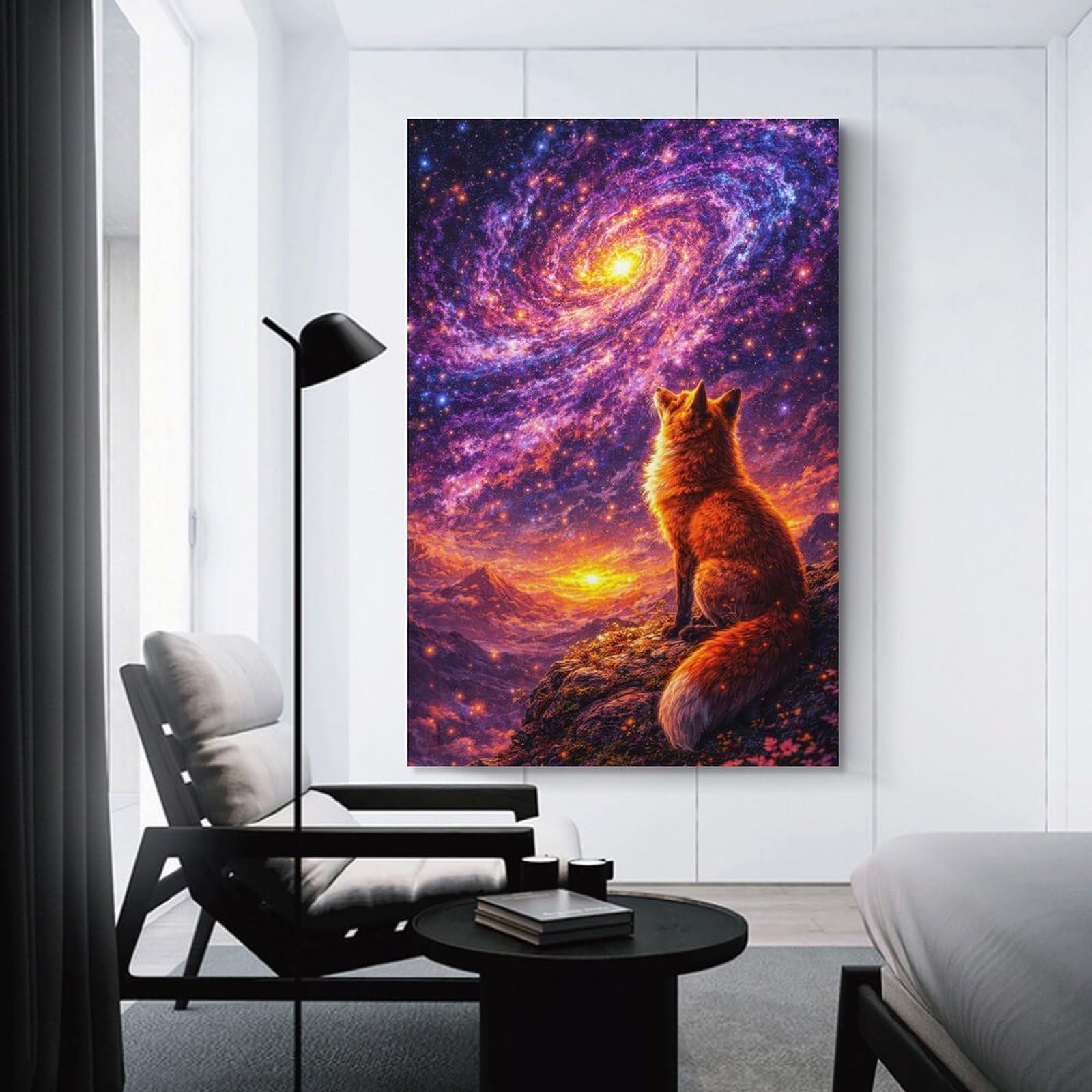 Junmoney Unframe-Style-12 Canvas Wall Picture Fox Gazing At A Swirling Galaxy, 20X30inch(50X75cm), For Calm Bedrooms, Home Corners Or Flats, Decorative Wall Art For Cosy Rooms