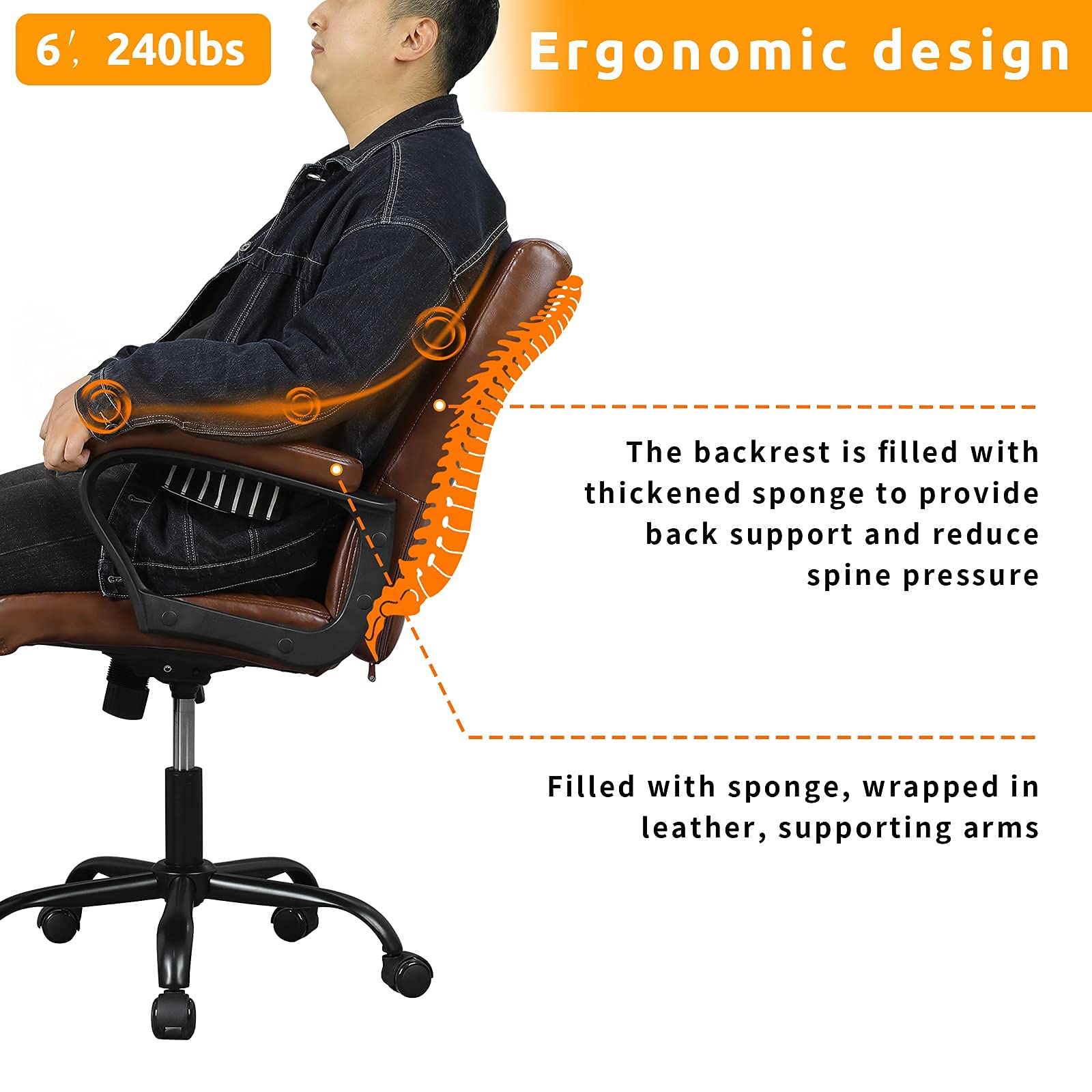 Buy DICTAC Executive Office Chair Brown Leather Managerial Chair Home Office Desk Chair