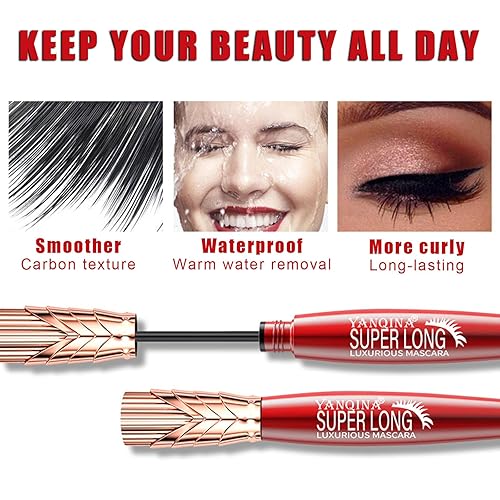 Miniatura 5 de Yanqina - Máscara de pestañas súper larga, 4D impermeable y a prueba de sudor, rímel voluminizador instantáneo, máscara súper larga, máscara de
