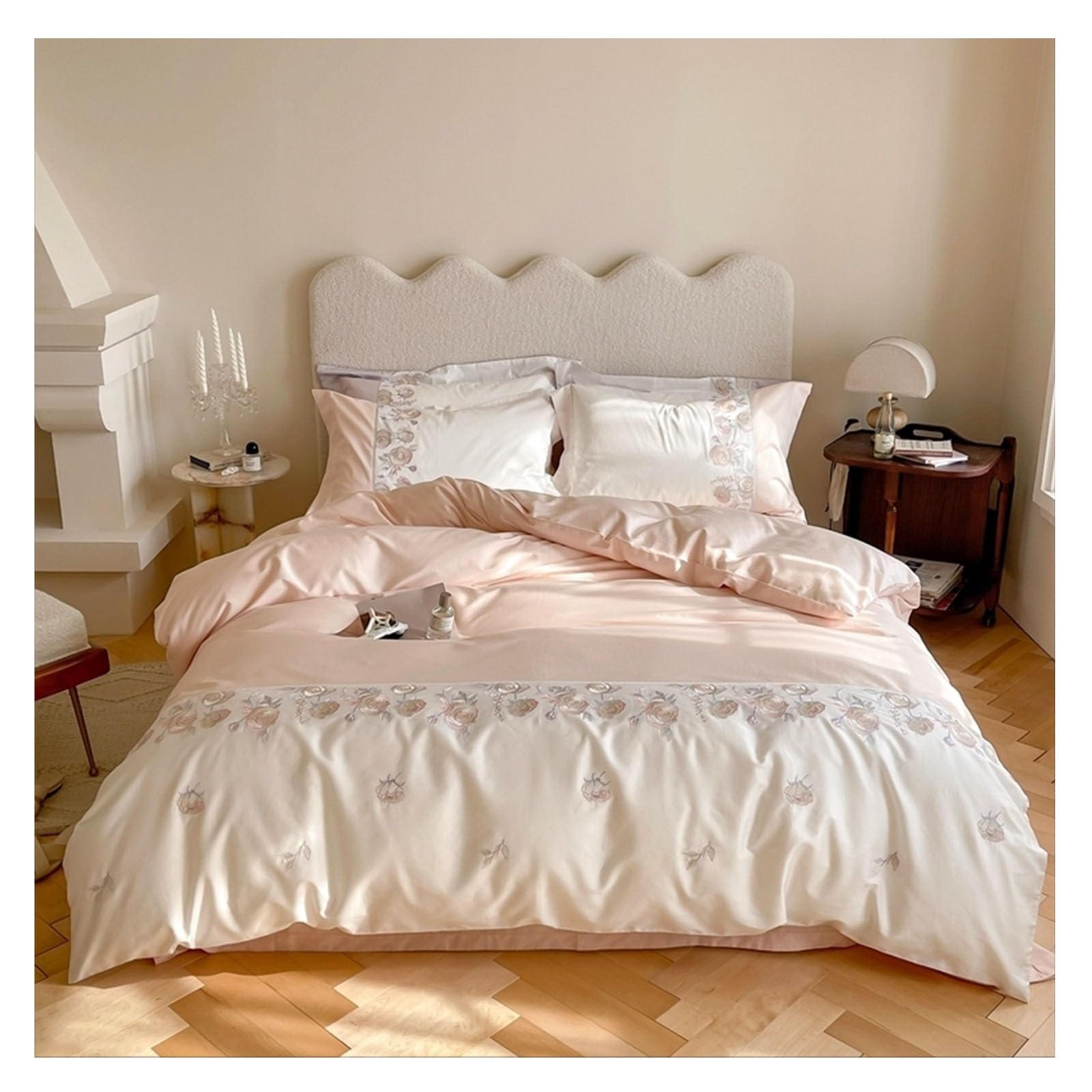 Housse de couette 100% coton brodé lotus pour un lit haut de gamme élégant