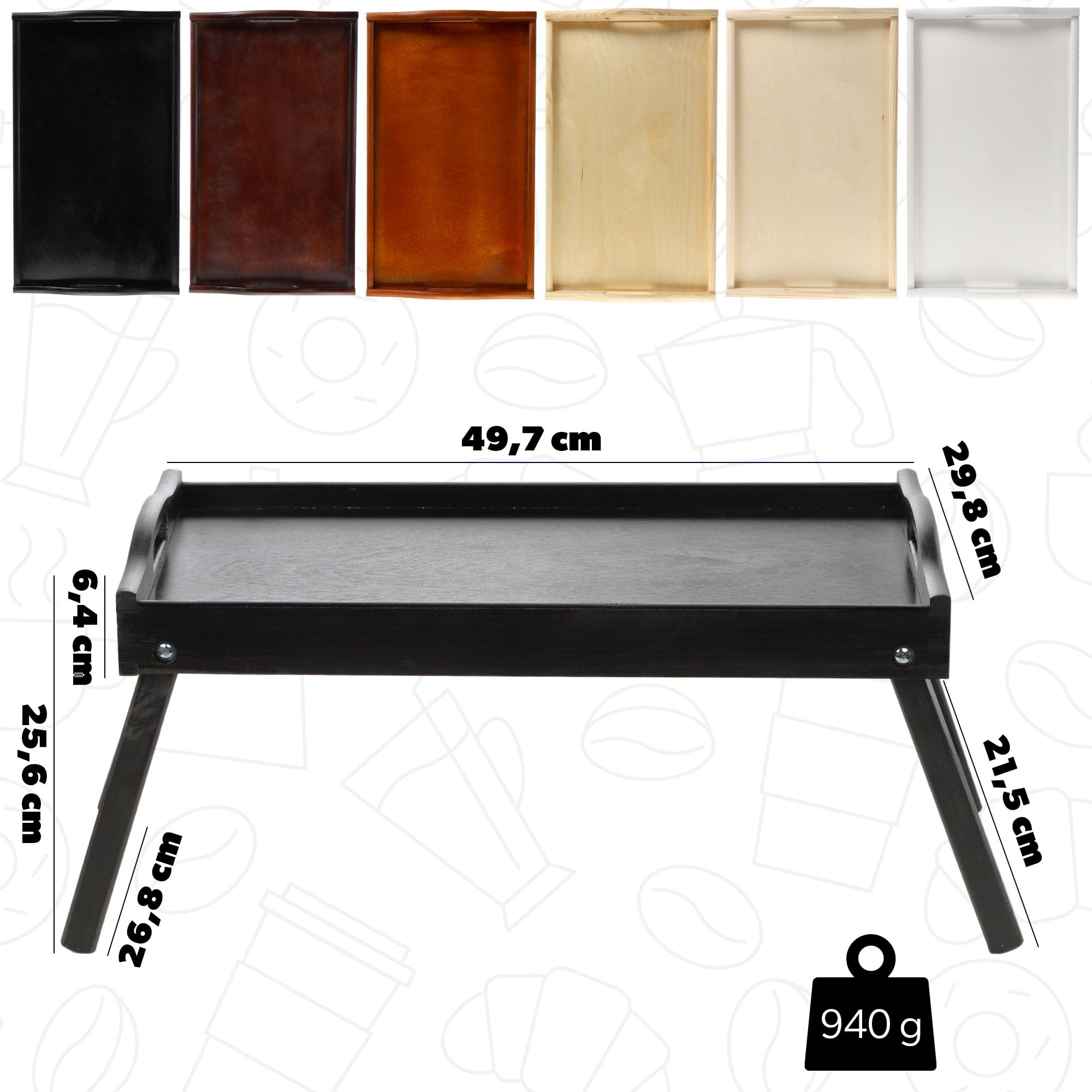 KADAX Mesa de cama, bandeja de desayuno de madera de pino, 19 x 30 x 50 cm, bandeja plegable, bandeja de comida para desayuno en la cama, mesa auxiliar (negro)