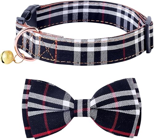 Miniatura 1 de Yizepet Collar de perro con corbatín - Collar ajustable para mascotas con collar de hebilla de plástico, patrón elegante para niños pequeños,