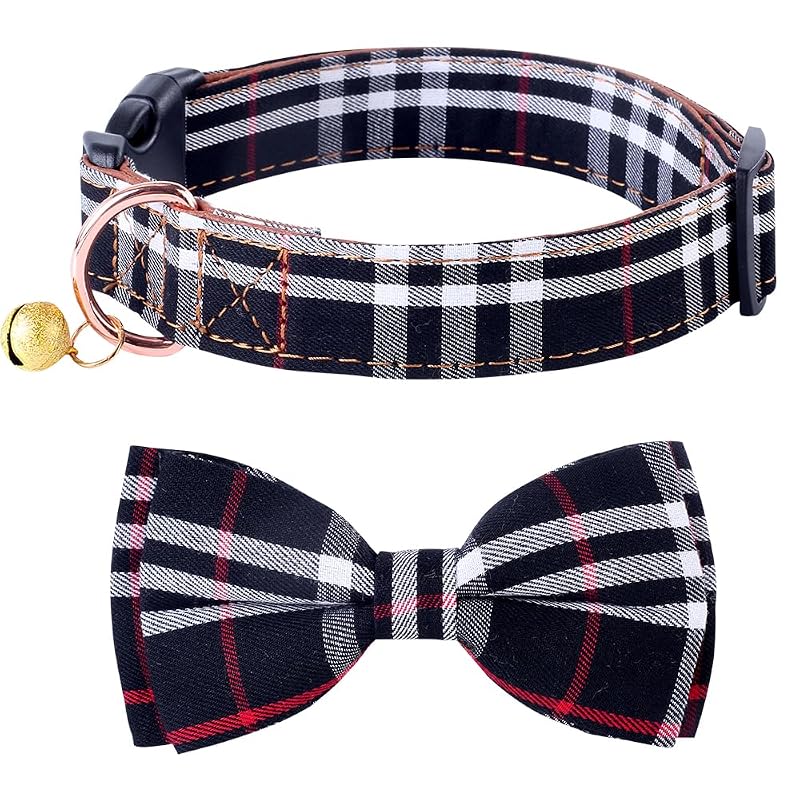Coleira para Cães e Gatos com Gravata Borboleta Ajustável Yizepet Preta, Tamanho S
