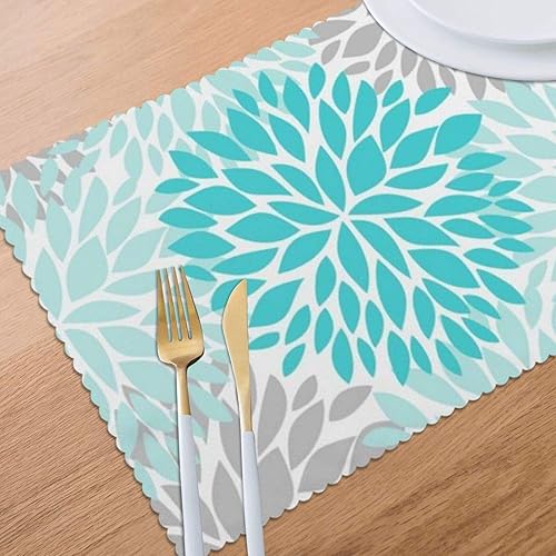 Miniatura 5 de Juego de 6 manteles individuales color azul turquesa y gris, manteles individuales lavables para cocina, comedor y hogar, 12 x 18 pulgadas