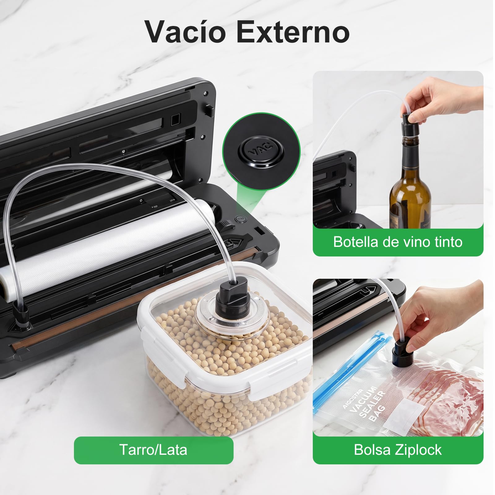 Aigostar Envasadora al Vacío, 9L/min, Pantalla Digital, Bandeja Extraíble | Envasadora al Vacío Doméstica con 6 Modos, Función Moist+, Cortador y Almacén de Rollos, Incluye 10 Bolsas y 2 Rollos