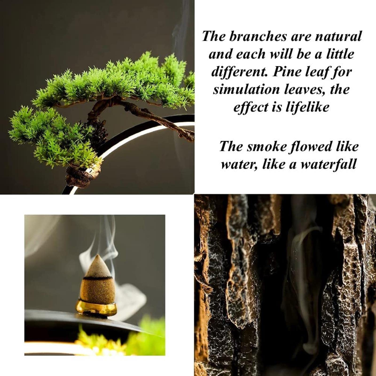 Amazon｜卓上屋内滝香炉、幸運の富のための偽の植物風水の装飾、LED
