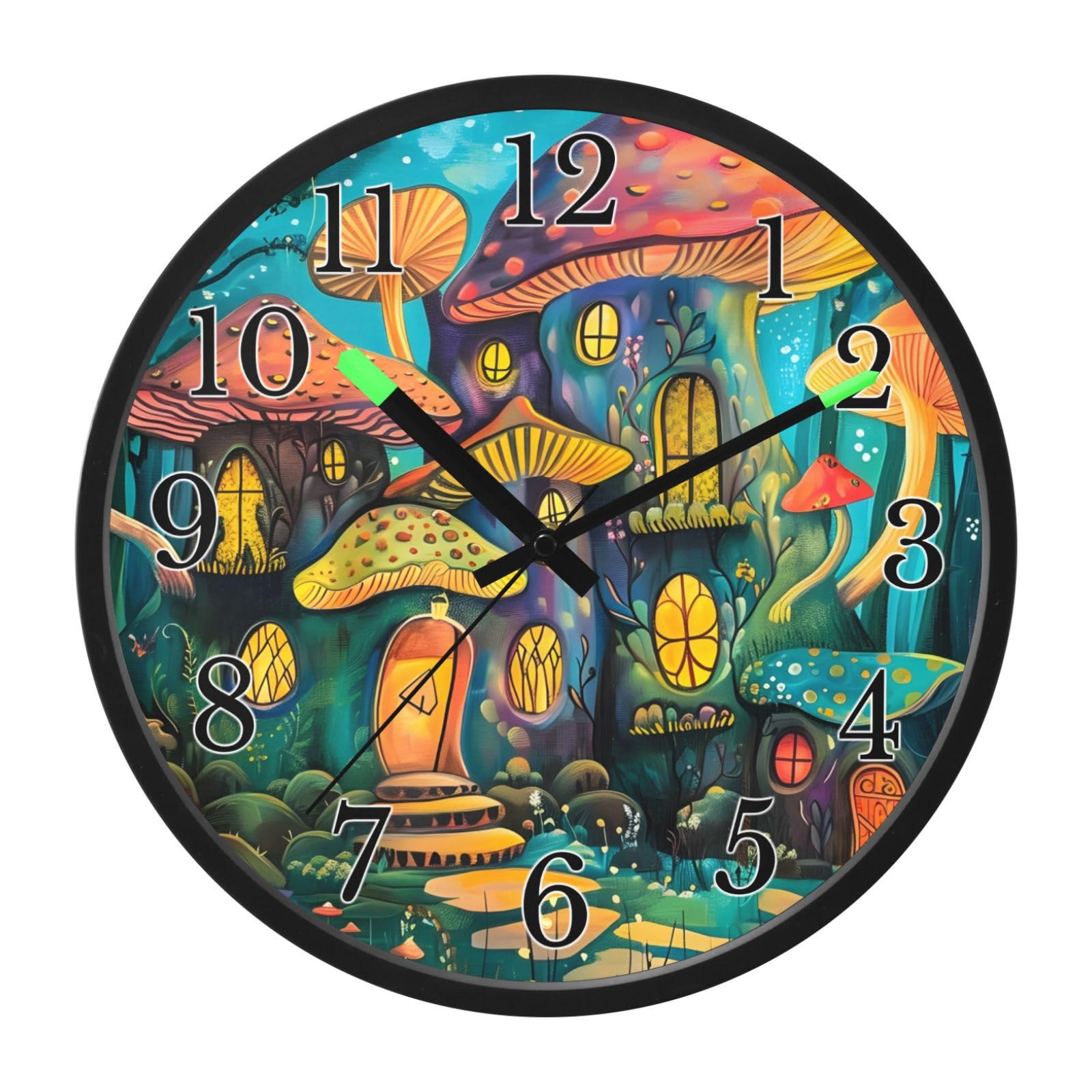 Mnsruu Reloj de pared luminoso con diseño de hongos, conciertos de bosque, reloj de dormitorio, funciona con pilas, reloj silencioso que brilla en la oscuridad, para sala de estar, cocina, 30,5 cm