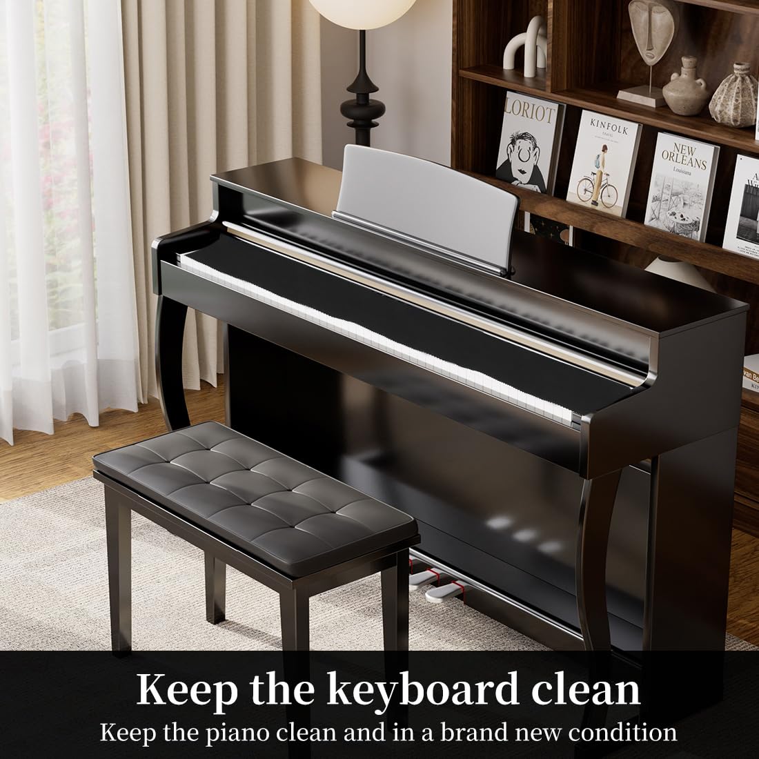 Klavier Abdeckung, Staubschutz Für Klaviertastatur, Klavierabdeckung Klaviertastatur, Klaviertastatur Staubschutz, Tuch Für 88 Tasten, Elektronische Tastatur, Digital-Piano, 125Cm*15Cm, Schwarz