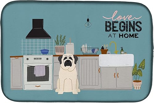 Miniatura 487 de Caroline's Treasures CK7824DDM - Tapete absorbente para secado de platos con diseño de bulldog inglés, rojo y blanco, para encimera de cocina, 14 x