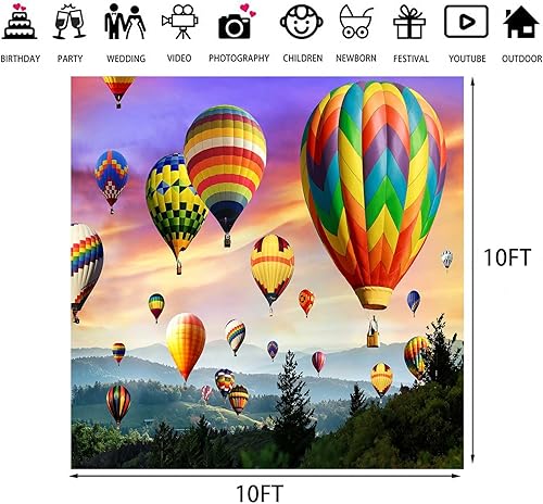 Miniatura 9 de EMDSPR Fondo de globo de aire caliente vinilo de 10 x 7 pies colorido cielo arco iris montañas fondo de fotografía decoración de fiesta de viaje