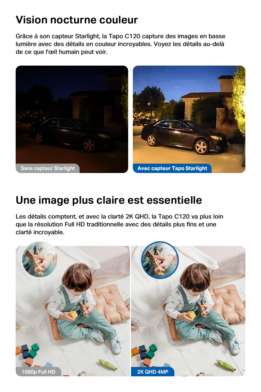 Tapo C120 Caméra Surveillance WiFi intérieure ou extérieure, QHD 4MP, Étanche IP66, Détection intelligentes de l'IA, Base magnétique, Double projecteur, Vision Nocturne, Audio Bidirectionnel