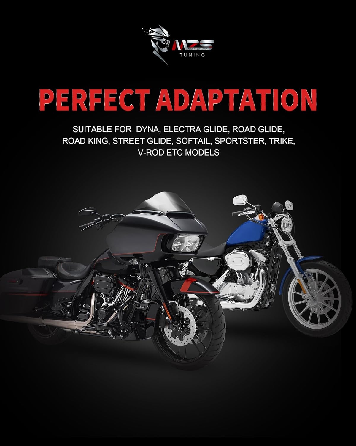 MZS Motorcycle Floorboards, Touring Foot Pegs Male Mount Footboards Black Skeleton Compatible with Electra Glide/Road Glide/Street Glide/Road King/Dyna/Softail/Sportster/V Rod