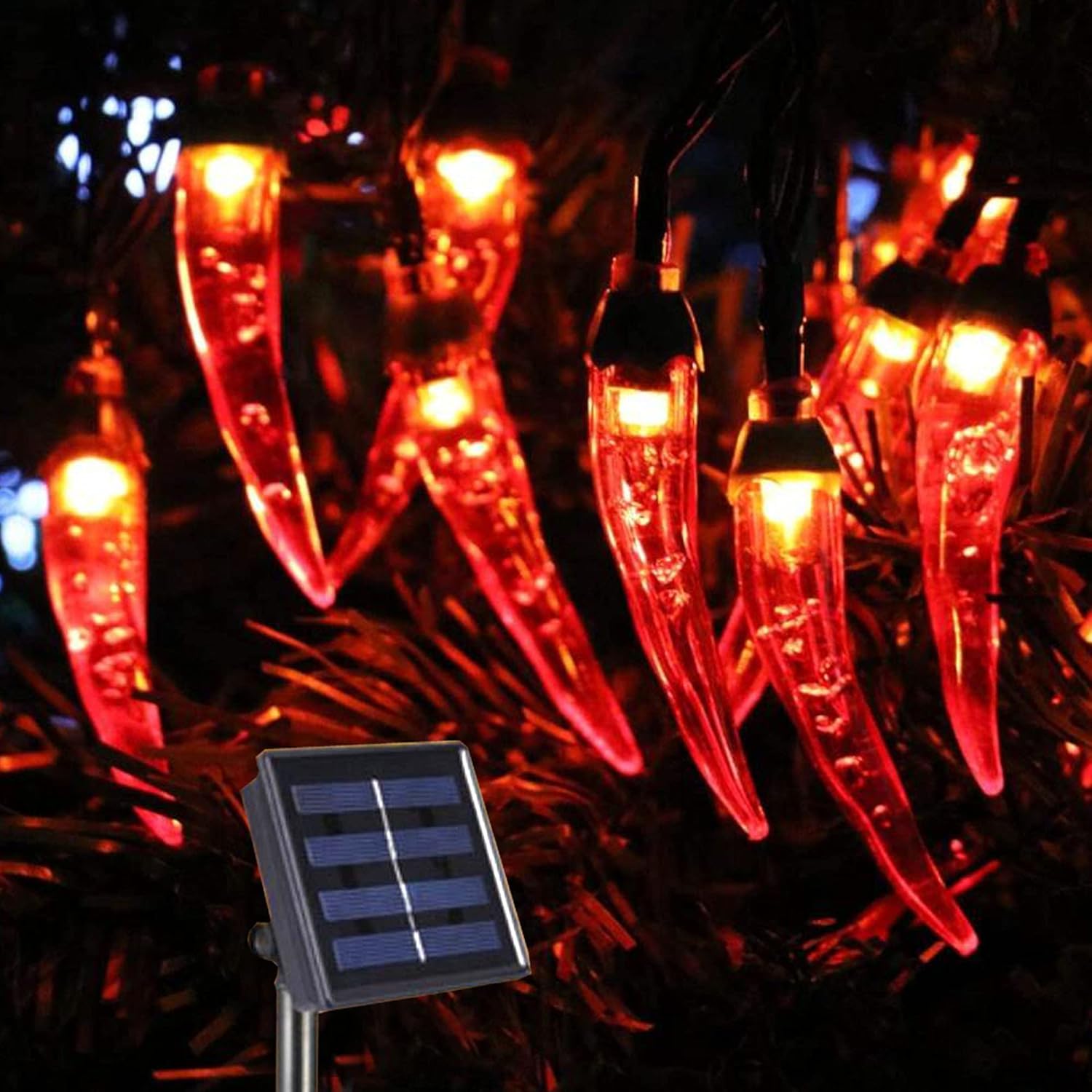 Solar Red Chili String Lights, 200 LED Chili Shape Fairy Solar Operated String Lights for Wedding, Chinese New Year,Spring Festival,Party Decoration,Christmas