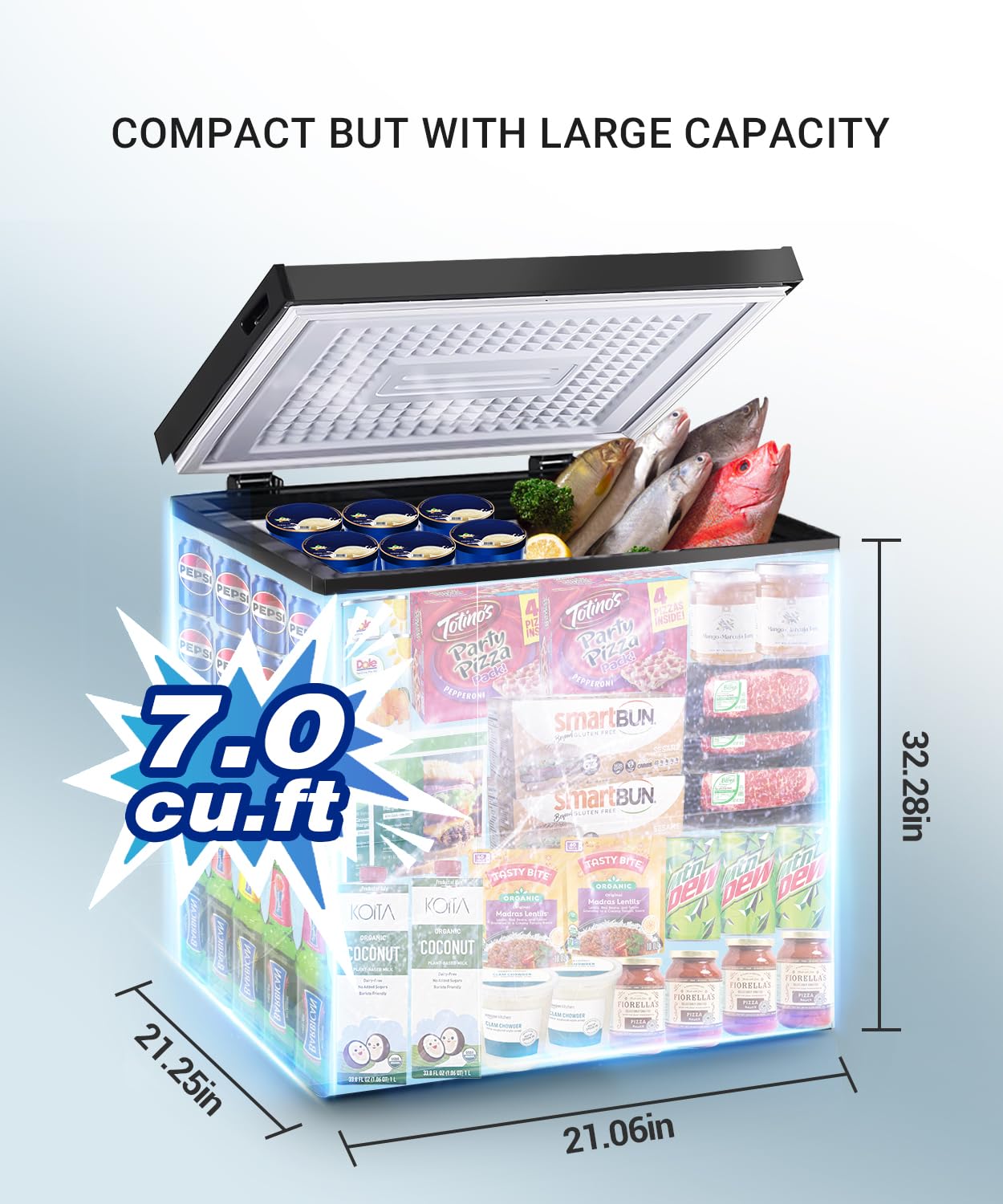 Chest Freezer 7.0 Cu.Ft Compact Chest Freezers With 7 Adjustable Thermostat Top Open Door Freezer Compressor Cooling With Removable Storage Basket For Home Bar Dorm on Fridge.com - View 6