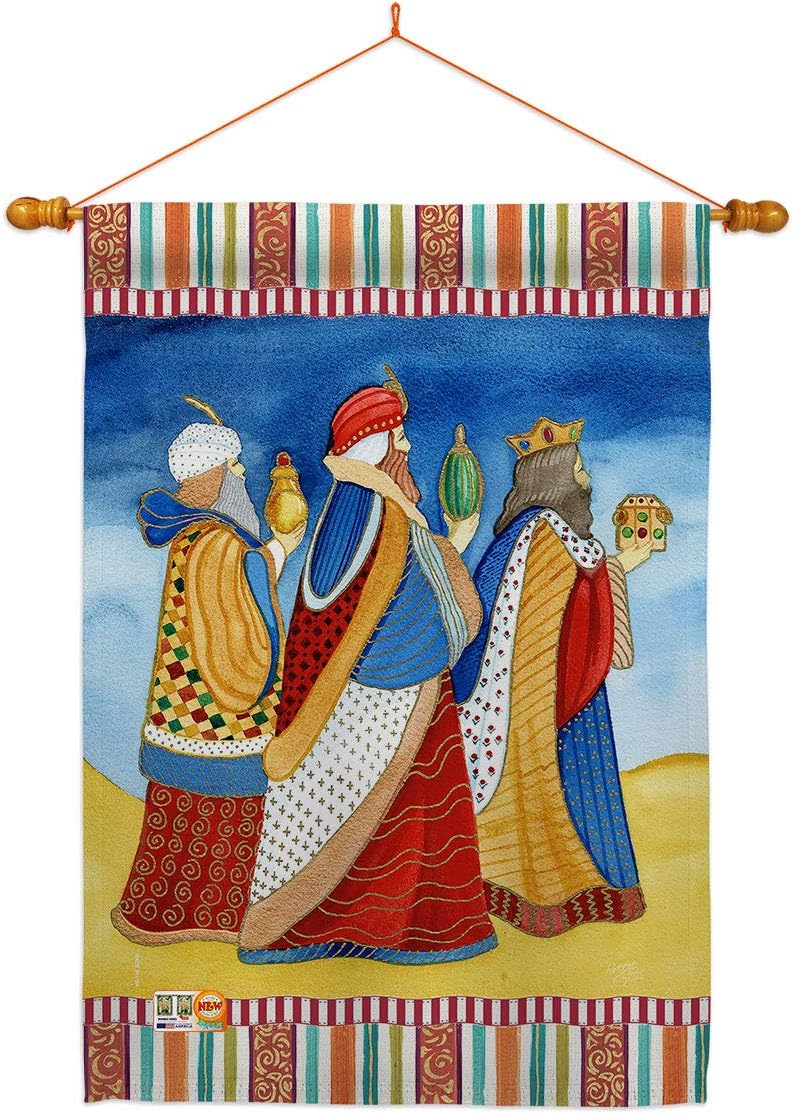 Three Wise Men House Flag Dowel Set Wintertime Kings Star Baby JesusSeason Christian Small Decorative Gift Yard Banner Made In USA 28 X 40