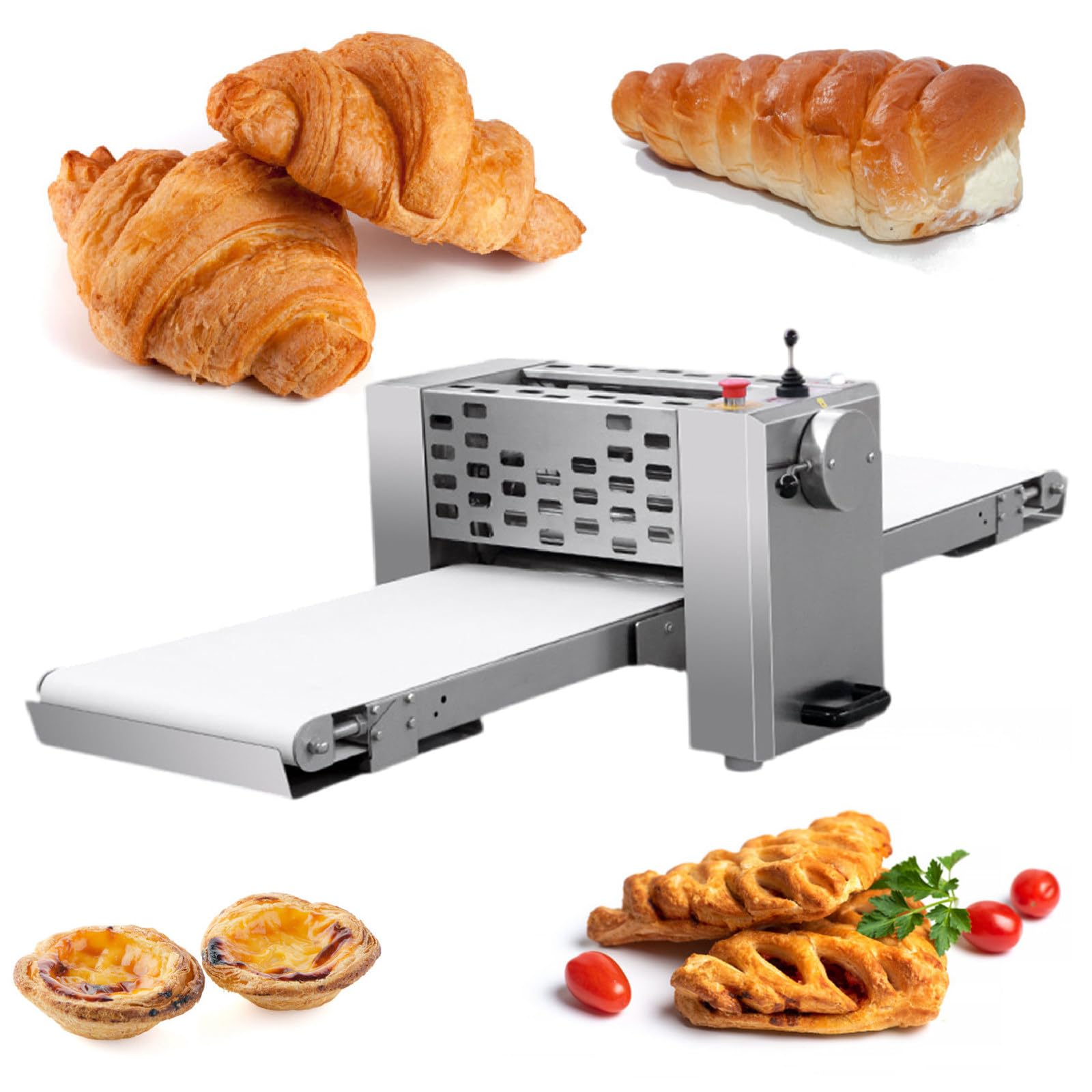 SENJINGHUA Electric Dough Sheeter Machine, Commercial Puff Pastry Sheeter and Fondant Roller, 0.04" to 1.38" Adjustable Thickness, for Home or Small Commercial Kitchens,110V