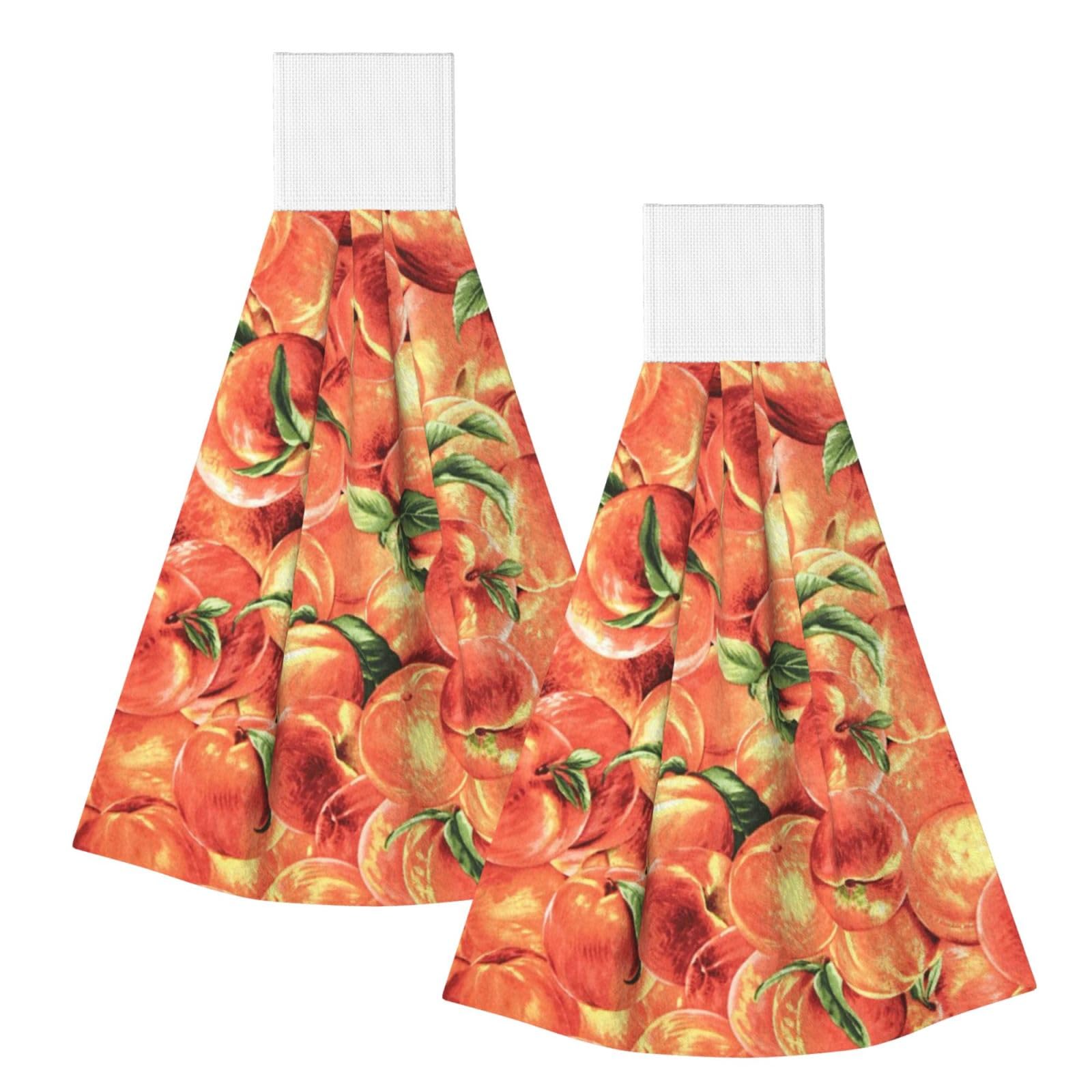 DOPKLNA Delicious Peach, 2 Pcs Hanging Coral Fiber Hand Towels for Bathroom, Absorbent Kitchen Towels