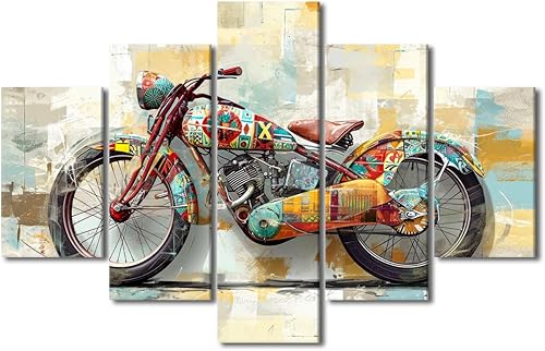 Miniatura 52 de TUMOVO Pintura retro para motocicletas, impresiones artísticas de motocicleta Cyberpunk, 5 piezas, lienzo, arte de pared, arte de pared Giclée,