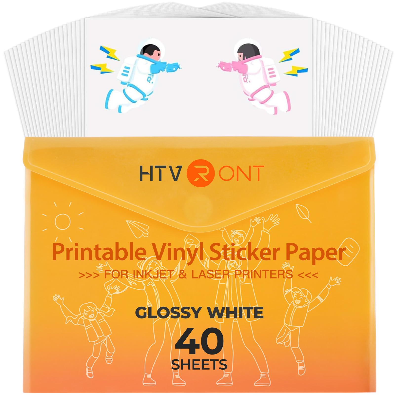 HTVRONT Printable Vinyl for Inkjet Printer & Laser Printer - 40 Pcs Glossy White Waterproof Printable Vinyl Sticker Paper, 8.5"x11"