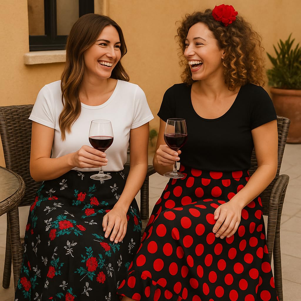 Gonna da flamenco da donna a pois o a fiori – Ideale per balli, fiere, pellegrinaggi e spettacoli. Abito tradizionale andaluso, di alta qualità e lungo.