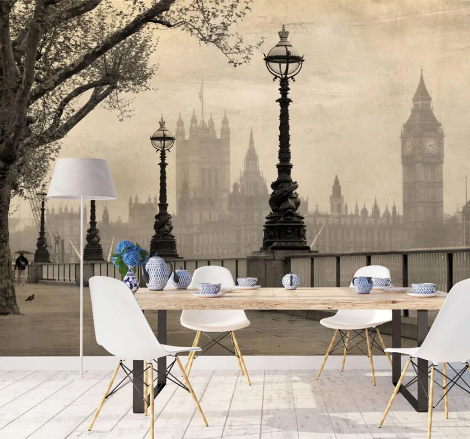 Wallpaper-3D-Xlm 250Cm×170Cm(B×H) Retro Black And White Architecture Trees Scenery 3D Wallpaper Easy Install Feature Office Living Room Sofa Bedroom Tv Background Wall Decoration-250Cm×170Cm