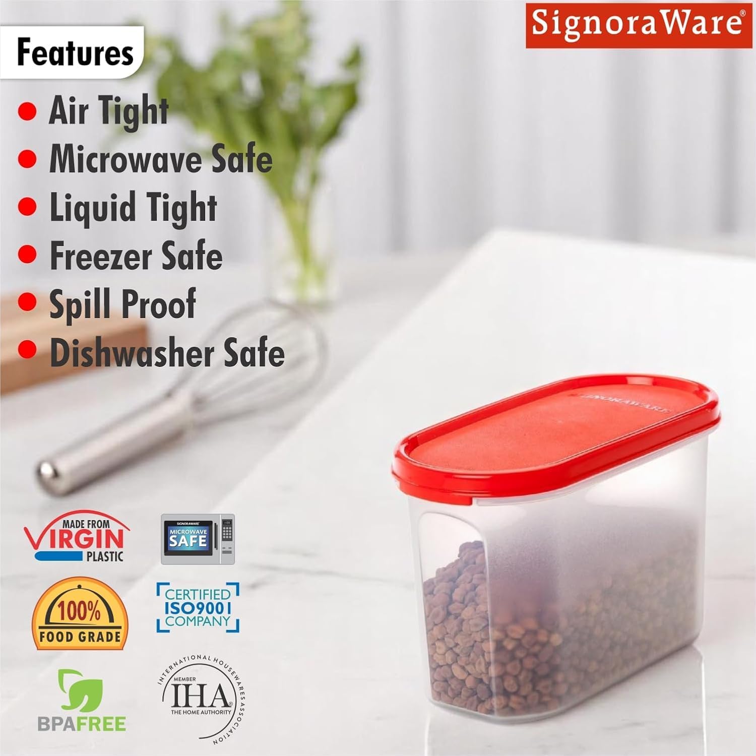 SIGNORA WARE Vorratsdose Mit Deckel – 2,3 Liter, BPA-frei, Stapelbar, Transparent Rot