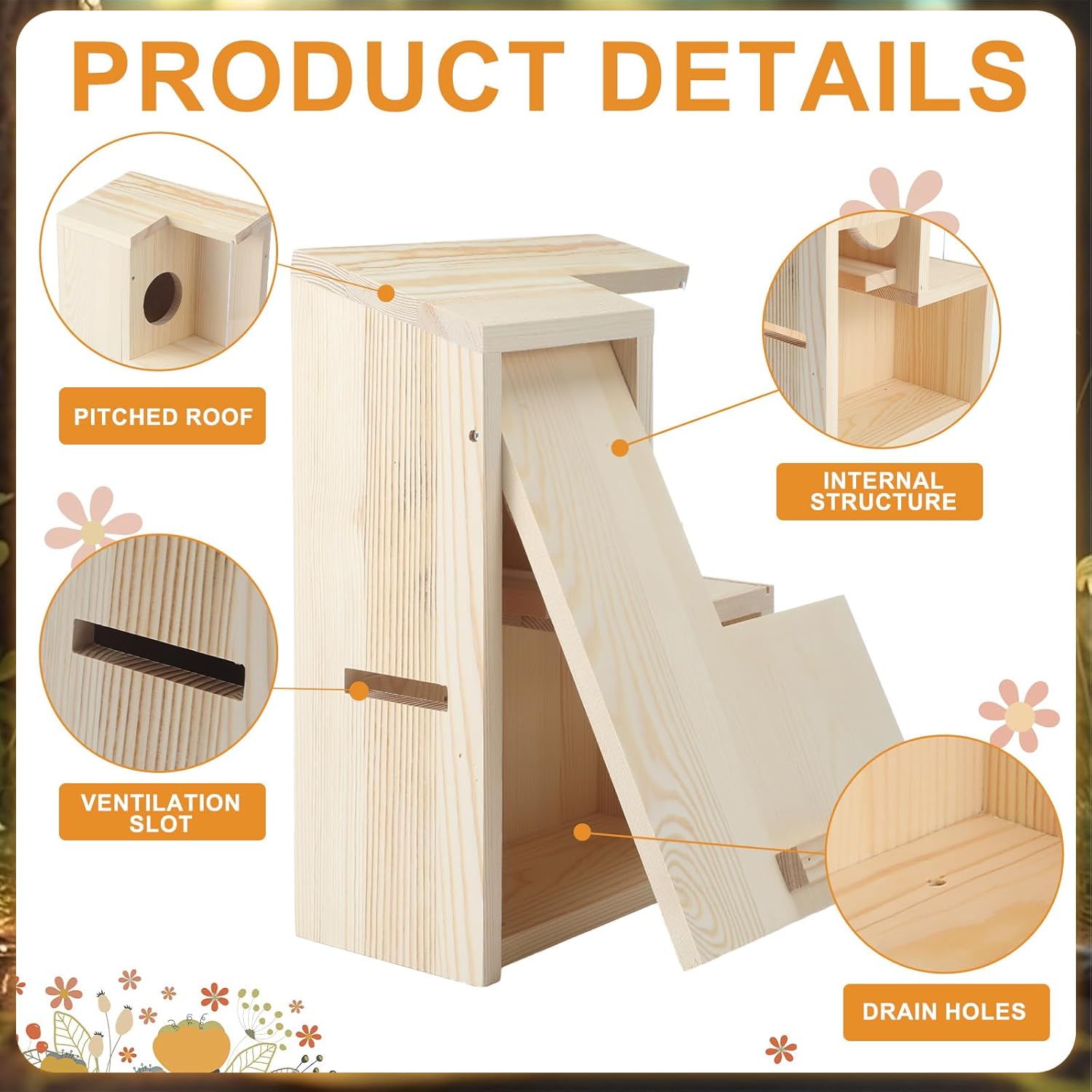1 Set Large Squirrel Nesting Box Wooden Squirrel Family House for Outside with Screws Pine with Coating Hanging Winter House for Outdoor Garden Shelter Breeding Living, 15 x11 x 6