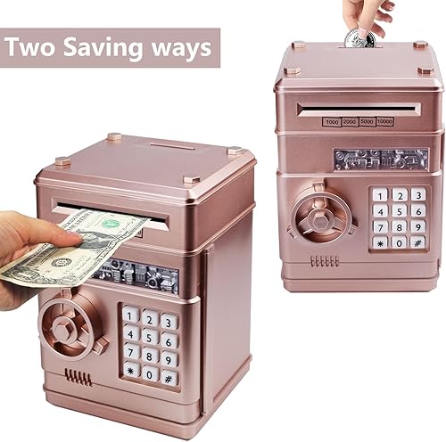 Miniatura 2 de Cabhuti ATM - Alcancía electrónica con contraseña para dinero en efectivo, caja de ahorro de dinero para niños y niñas, el mejor regalo (oro rosa)