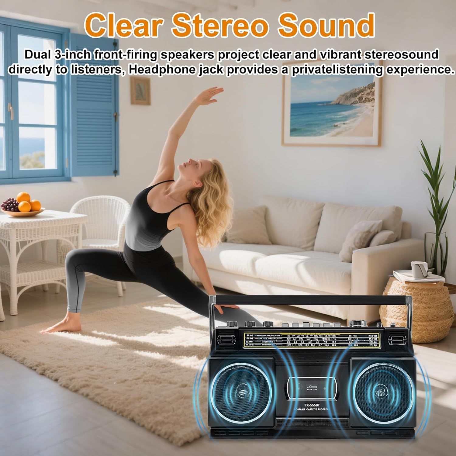 Kassettenspieler mit Bluetooth & Radio (AM/FM/SW) | Digitalisierung von Kassetten auf USB | Stereo Sound,10W, Kassettendeck, USB/TF-Wiedergabe, Netz-/Batteriebetrieb Boombox, Kopfhöreranschluss