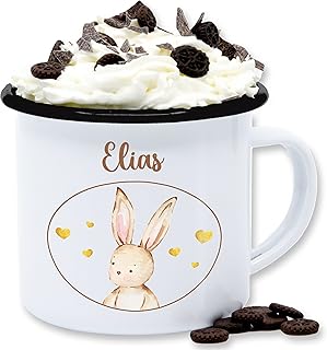 Emaille Tasse Blechtasse - Ostergeschenke - Osterhase - Süßer Hase Geschenk - 300 ml - Weiß Schwarz - ostern name tassen o...