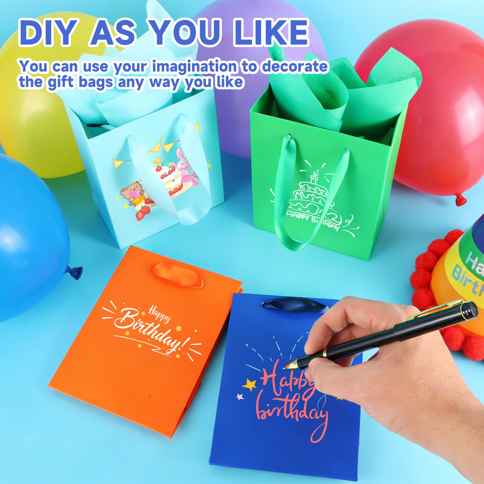 Ethhqu 12-Pack Orange Small Gift Bags with Handles - Includes 24 Tissue Papers, 6.3x4.7x2.4 Inches Mini Gift Card Bag for Birthday Party, Baby Shower, Wedding, Holiday