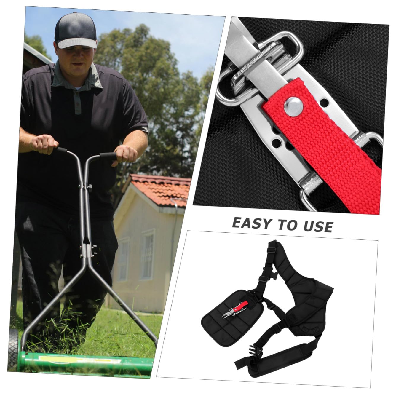 Toyvian Accesorios Desbrozadora Arnés de Doble Hombro Acolchado en Nylon, Cinturón Ajustable Hebilla para Corte de Césped Seguro