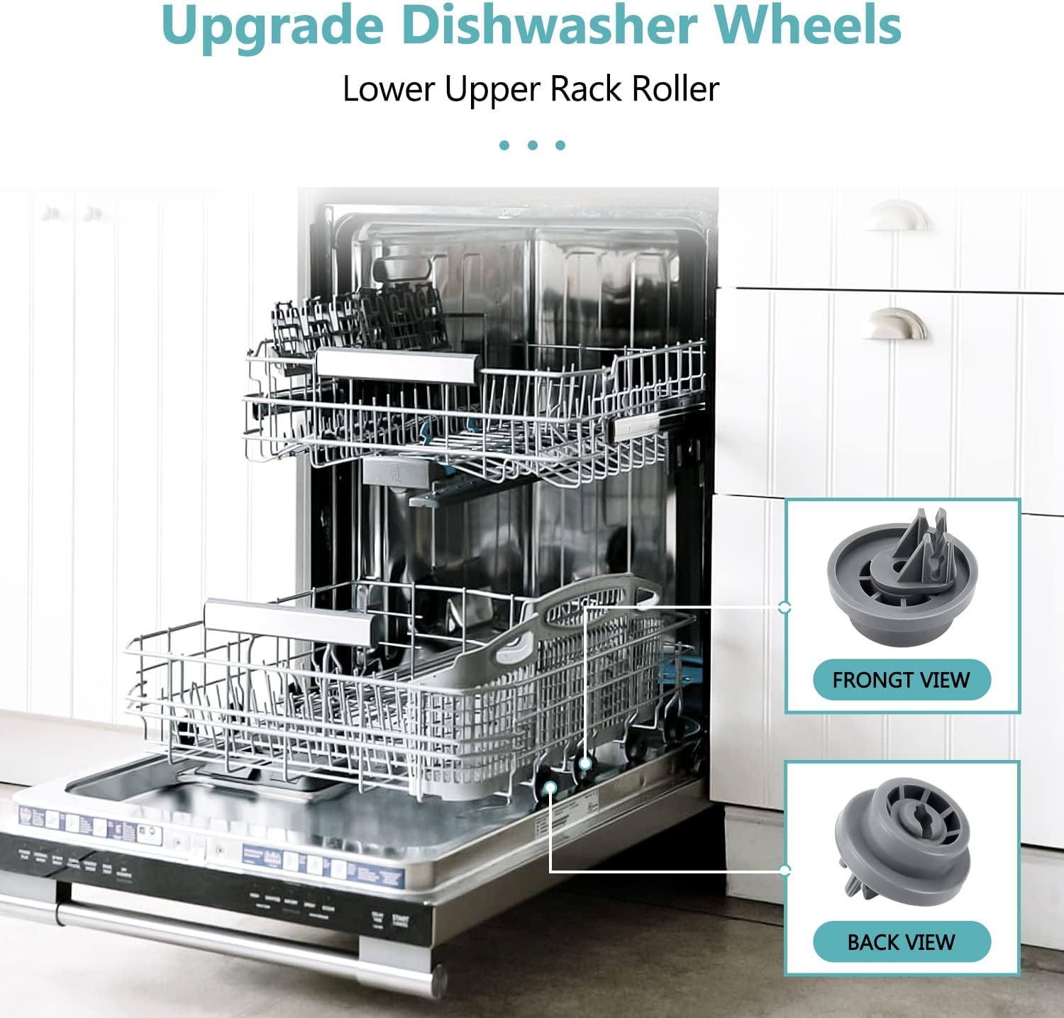 Cenipar Universal Dishwasher Silverware Replacement Cutlery Basket and DD66-00023A Dishwasher Wheels Lower Upper Rack Roller (8Pack)