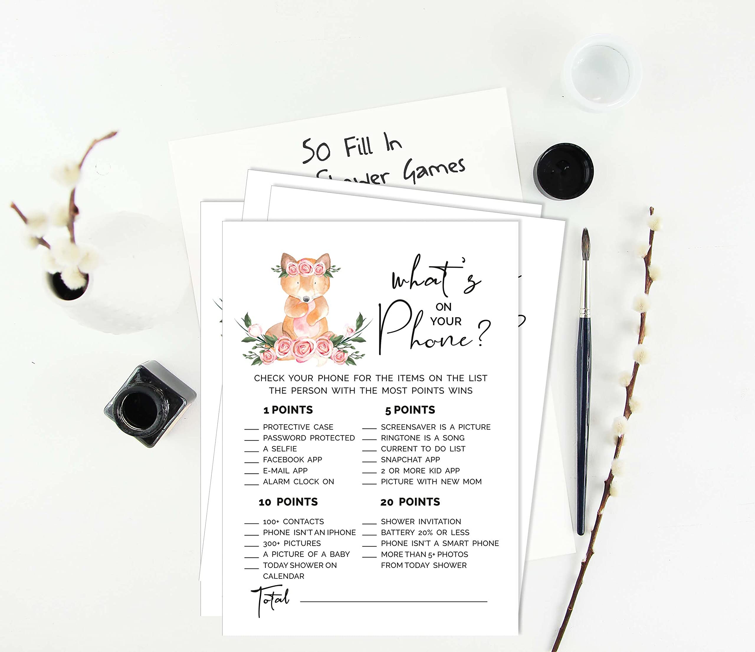 50 Sheets 'What's In Your Phone?' Baby Shower Game Cards - Gender Neutral Party Activity