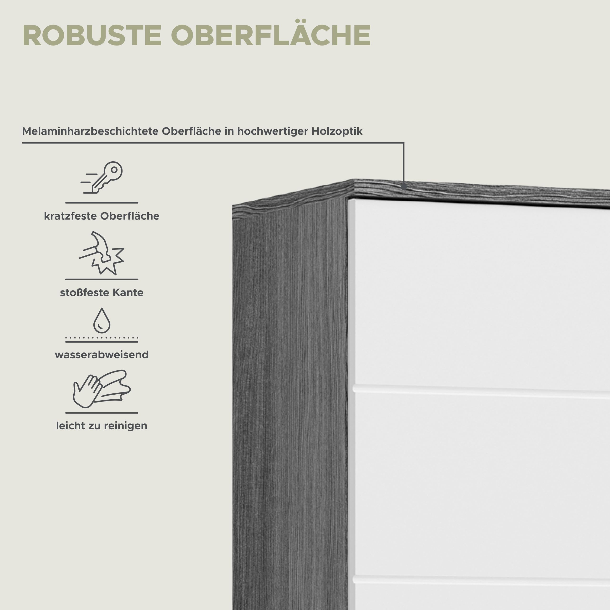 xonox.home - Hochschrank Blake 35x191x31 cm in rauchsilber und weiß Hochglanz - Badschrank Badmöbel Midischrank Badezimmerschrank - stilvolles Design mit vielen Stauraummöglichkeiten