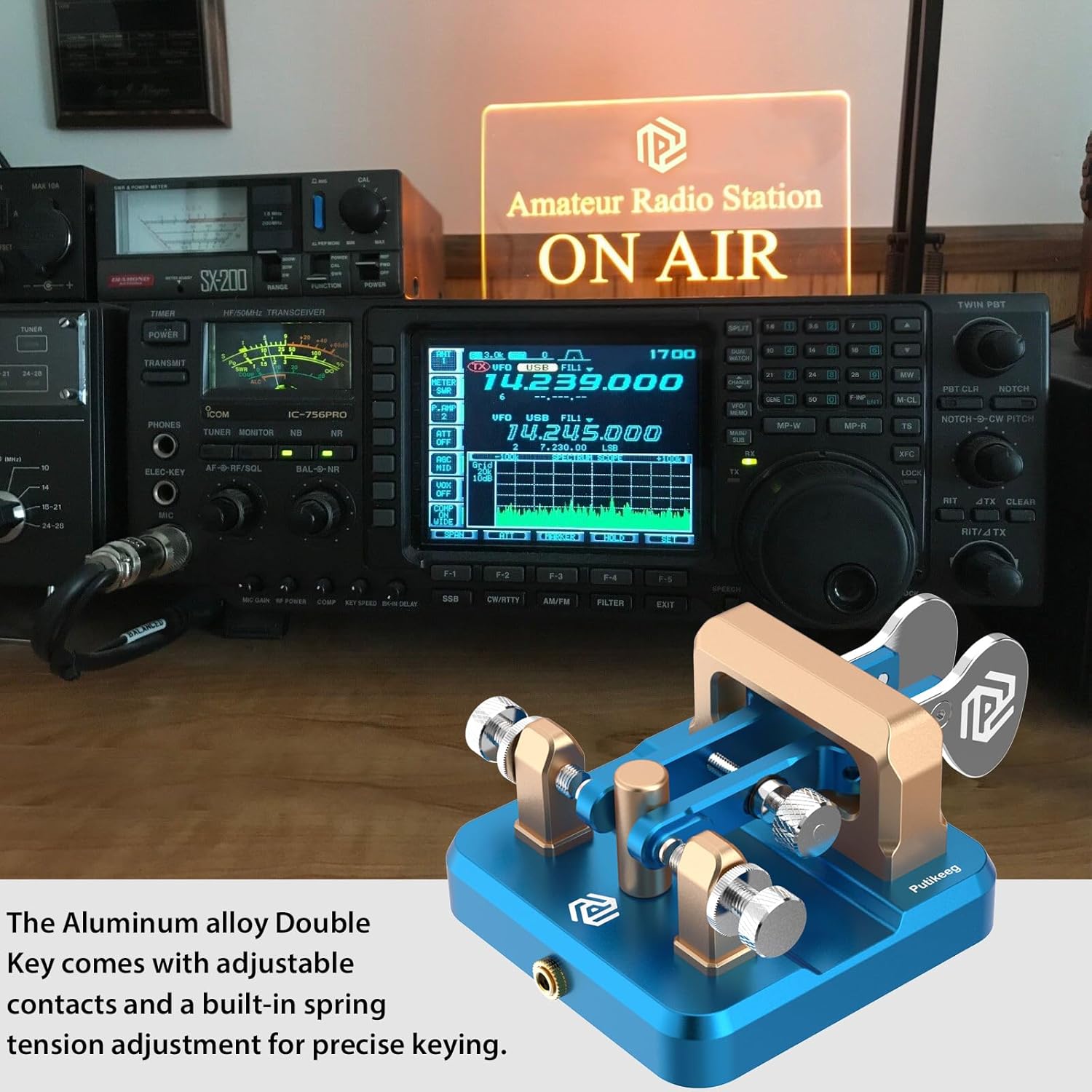 CW Key Morse Code Key Morse Telegraph Key Morse Code Key Aluminum Alloy CW Morse Code Key Square-Shaped Base Blue