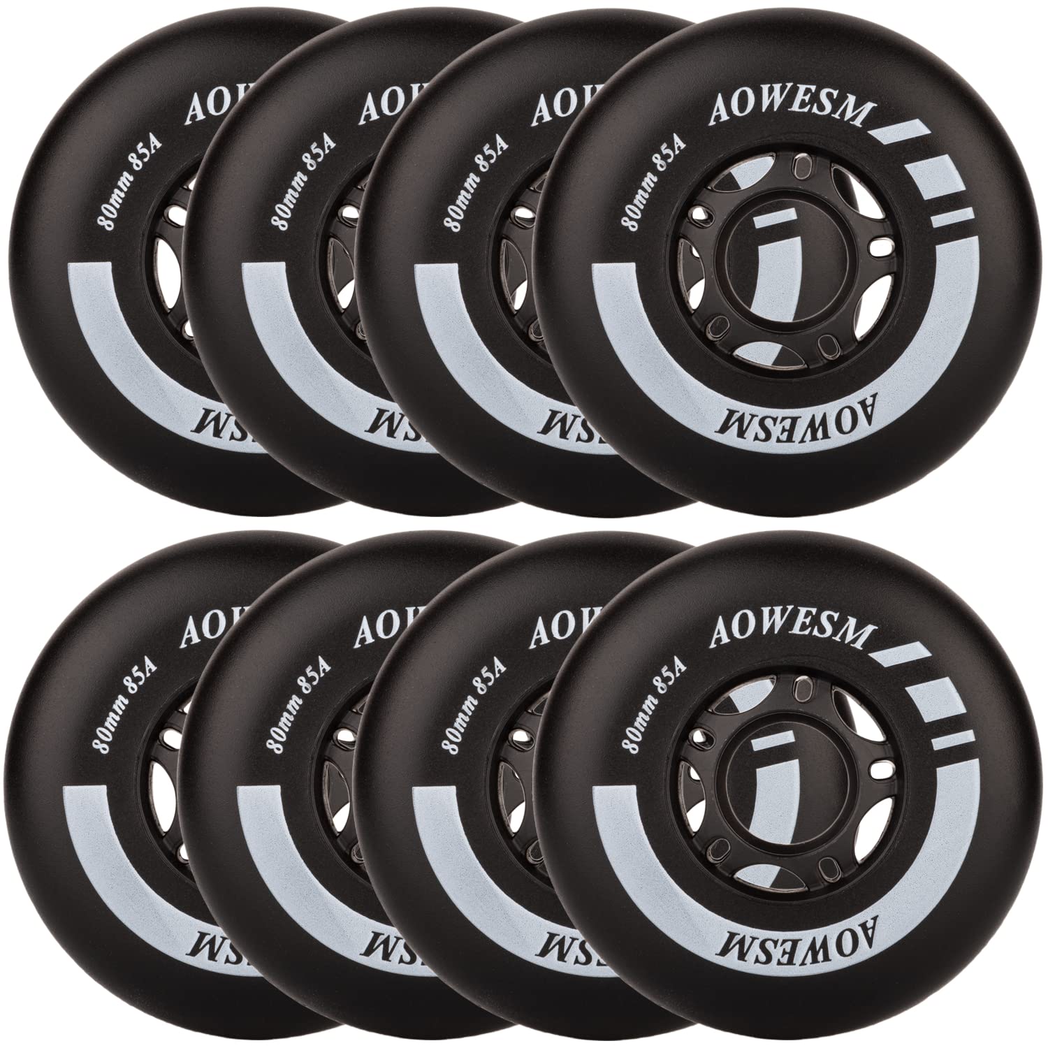 AOWESM Inline Skate WheeIs 85a Outdoor Inline Roller Hockey Skates Replacement Wheels for Adjustable Blades Roller Skates, 72mm/76mm/80mm Sizes, Black/Blue/Red Colors, 8-Pack (Black, 72mm Diameter)
