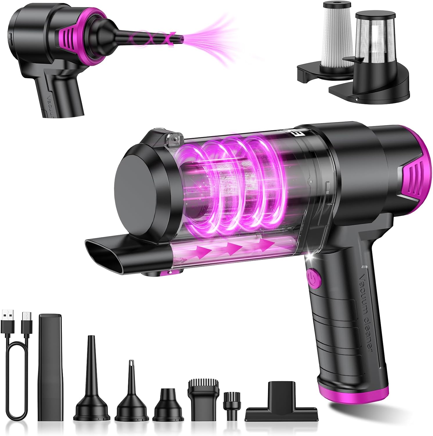 EYYA Handheld Vacuum Cordless, 16KPA High Power Portable Car Vacuum Cleaner & Air Duster, Hand Held Vacuum Cordless Rechargeable with Multi-Nozzles & 2 HEPA Filters for Car Home Office