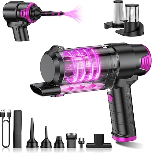 Miniatura 8 de EYYA Aspirador de mano inalámbrico para automóvil, 16000 PA, potente aspiradora de mano inalámbrica recargable, mini aspiradora portátil 4 en 1