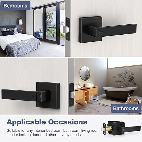 Miniatura 7 de Estmoon Cerradura de Puerta de Privacidad, Paquete de 10 Manijas de Puerta Sin Llave Negro Mate Interiores de Servicio Pesado Juego de Palancas