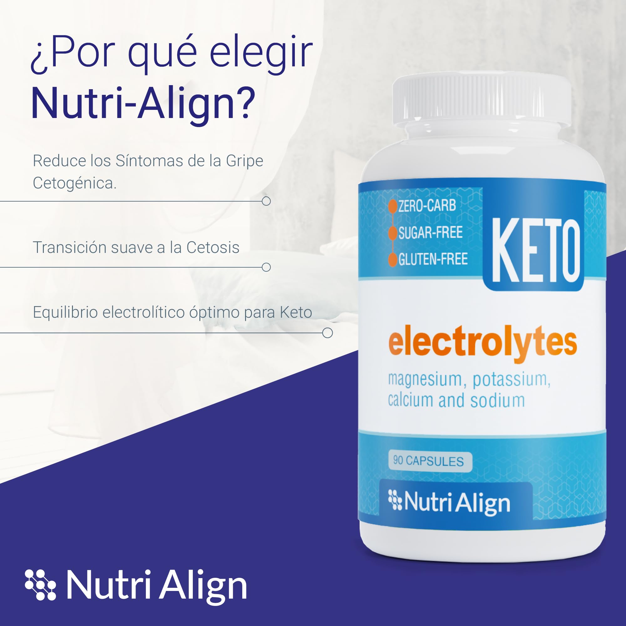 Nutri-Align Electrolitos Cetogénicos | 90 Cápsulas | Electrolitos de Sodio, Potasio y Magnesio | Electrolitos Sin Azúcar 300mg de Citrato de Magnesio, 297mg de Potasio y 100mg de Calcio y Sodio