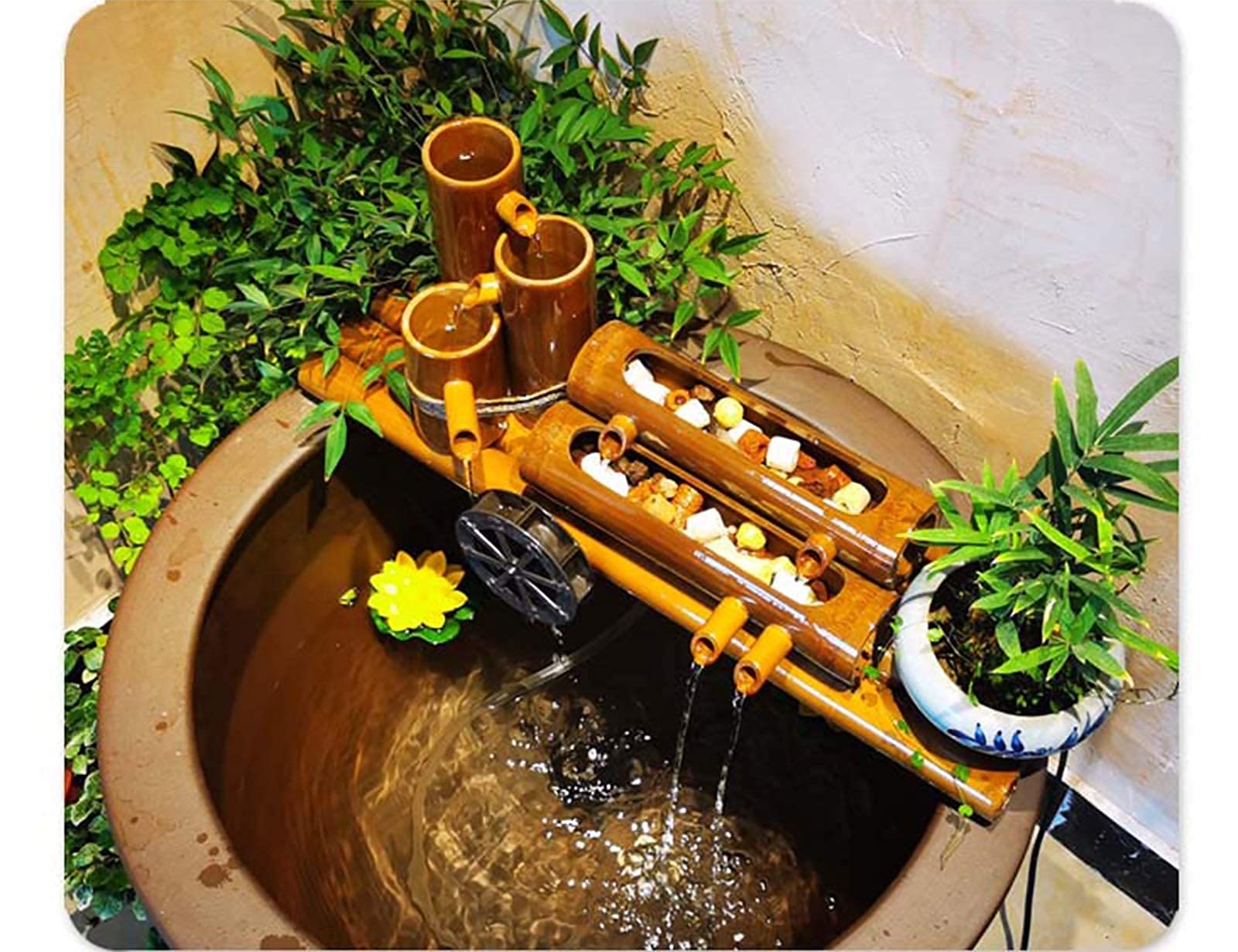Dekoracja WaterFountain, Fontanna bambusowa z pompą wodną, Ozdoby ogrodowe na zewnątrz, Ozdoby do filtrów do oczek wodnych w akwarium,B 80cm