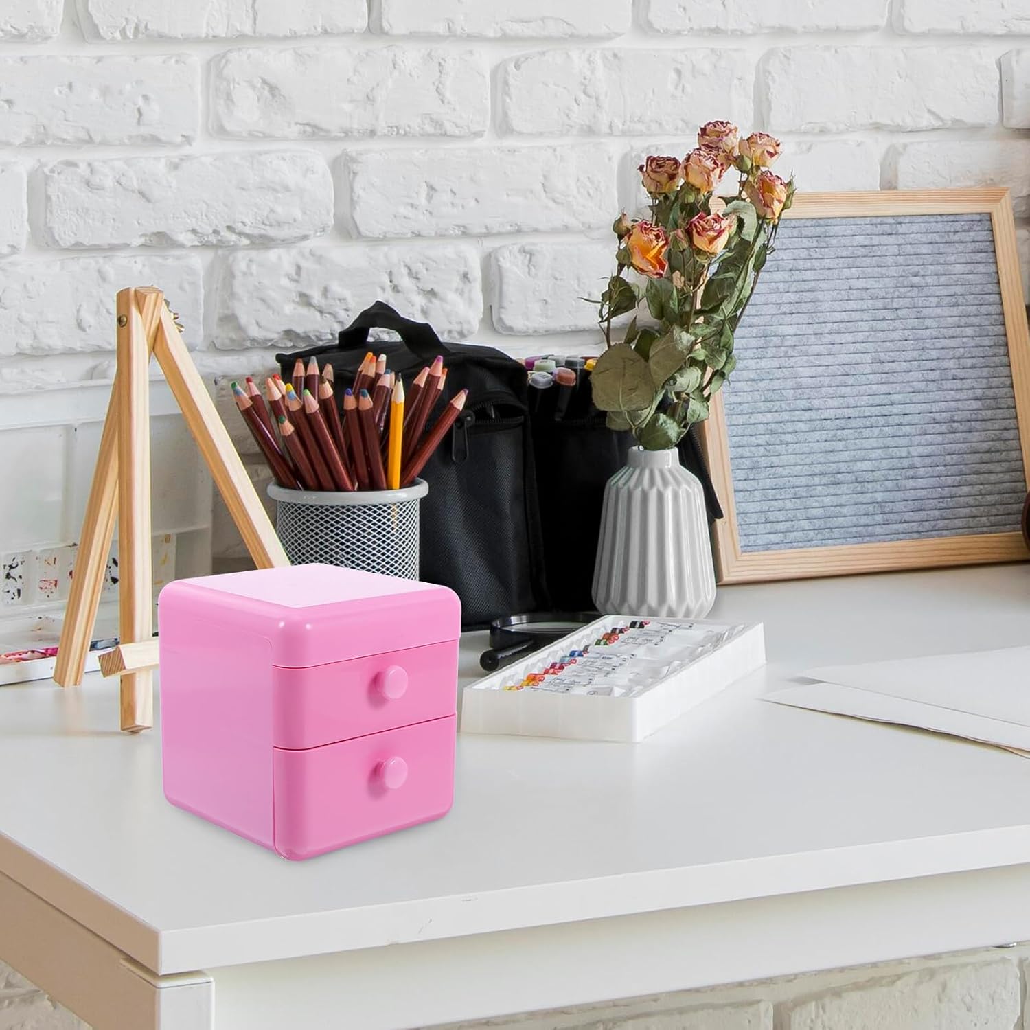 PRETYZOOM Pink Jewelry Organizer Box with Lid and Drawer Design Spacious Storage for Rings Necklaces Hair Clips Cute Treasure Chest Style for Bedroom Vanity Table Decor