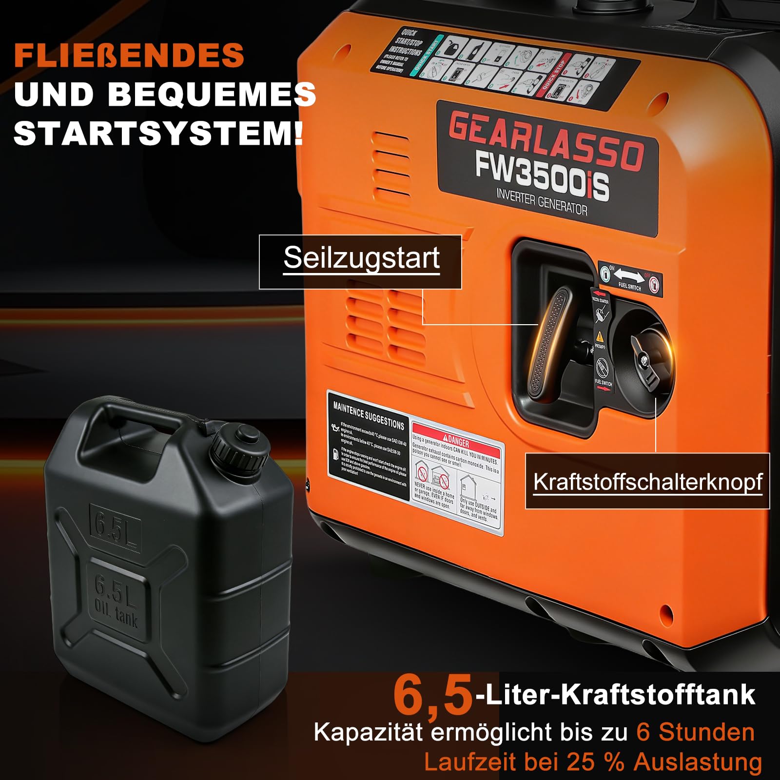 Generatore di corrente inverter, 3300 W, generatore di corrente a benzina, super silenzioso, generatore a 4 tempi con USB e avviamento elettrico da 230 V, per campeggio, viaggi, casa o