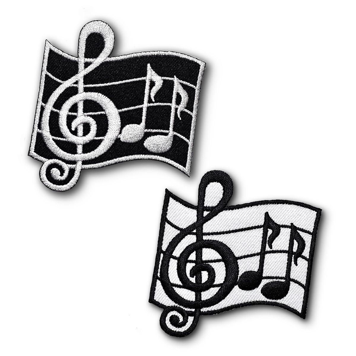 2 Pcs Musical Notes G Black & White Classical Clef Music Scale Piano Symbol Sign Iron on Sew on Embroidered Applique Patch for Jackets Jeans Clothing