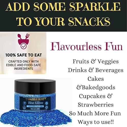 Miniatura 3 de A granel  0.35 oz (0.35 onzas) purpurina comestible azul para bebidas, chispas azules para decoración de pasteles, chispas azules para decoración de